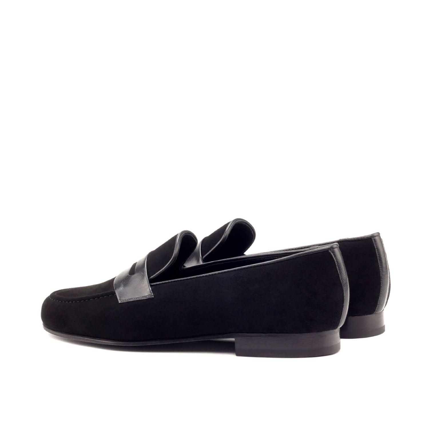 Ambrogio Bespoke Custom Men's Shoes Black Suede Leather Wellington Penny Loafers (AMB1977)