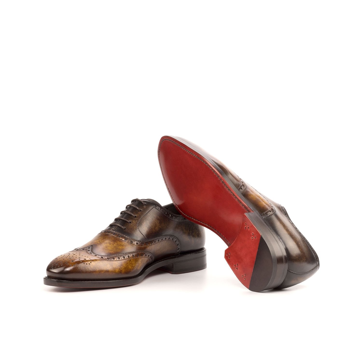 Ambrogio Bespoke Custom Men's Shoes Cognac & Brown Patina Leather Wingtip Oxfords (AMB1875)