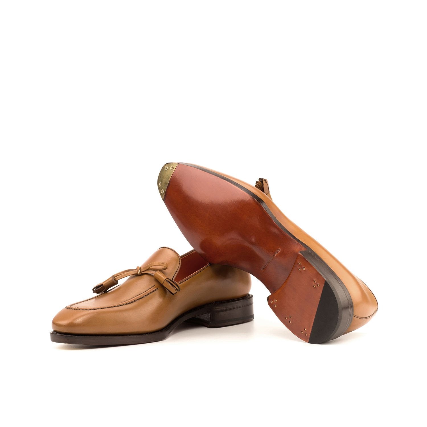 Ambrogio Bespoke Custom Men's Shoes Cognac Calf-Skin Leather Tassels Loafers (AMB2148)