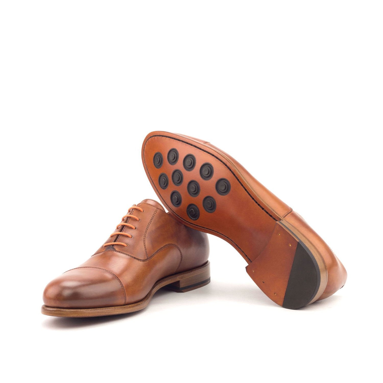 Ambrogio Bespoke Custom Men's Shoes Cognac Calf-Skin Leather Wingtip Oxfords (AMB1888)