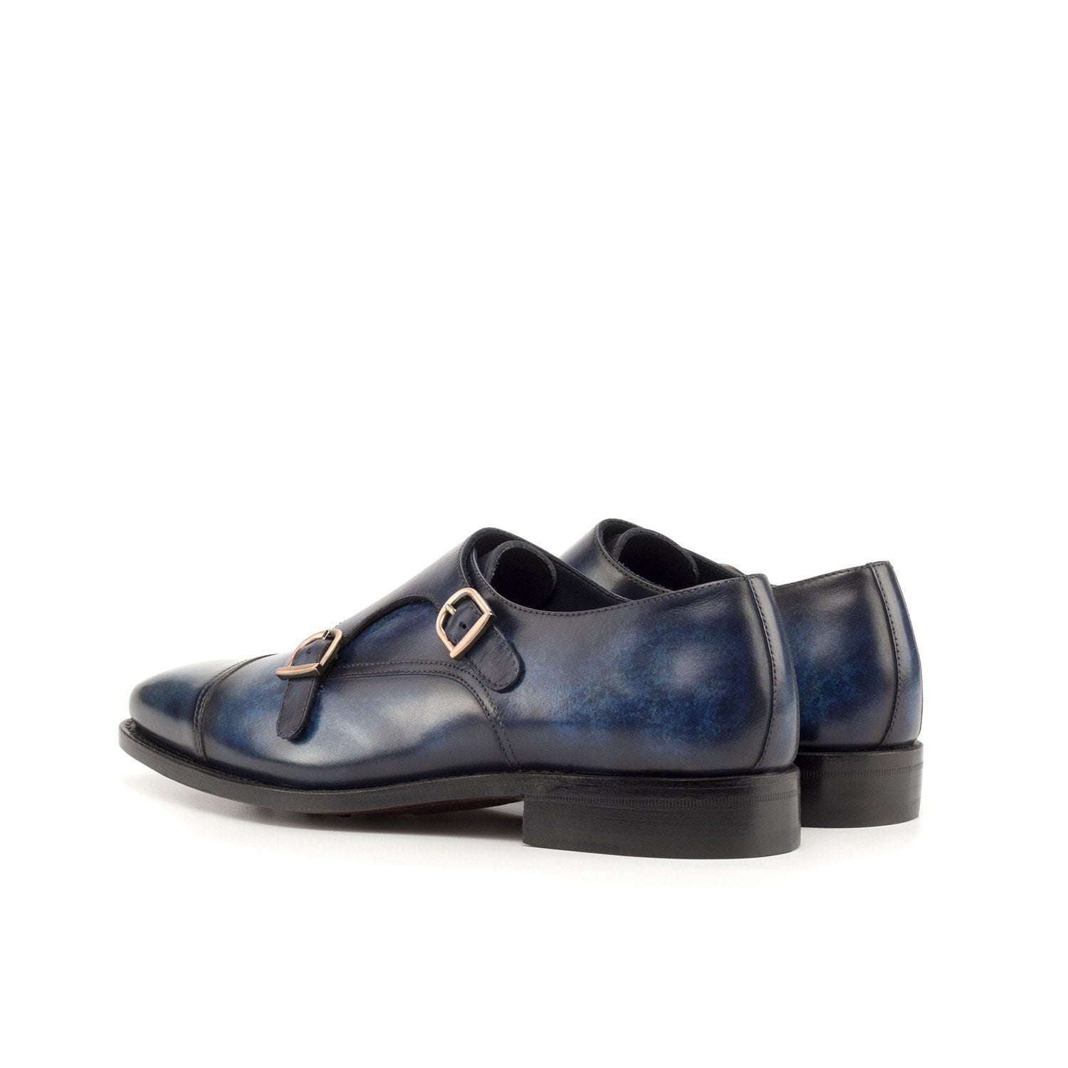 Ambrogio Bespoke Custom Men's Shoes Denim Patina Leather Monk-Straps Loafers (AMB2196)