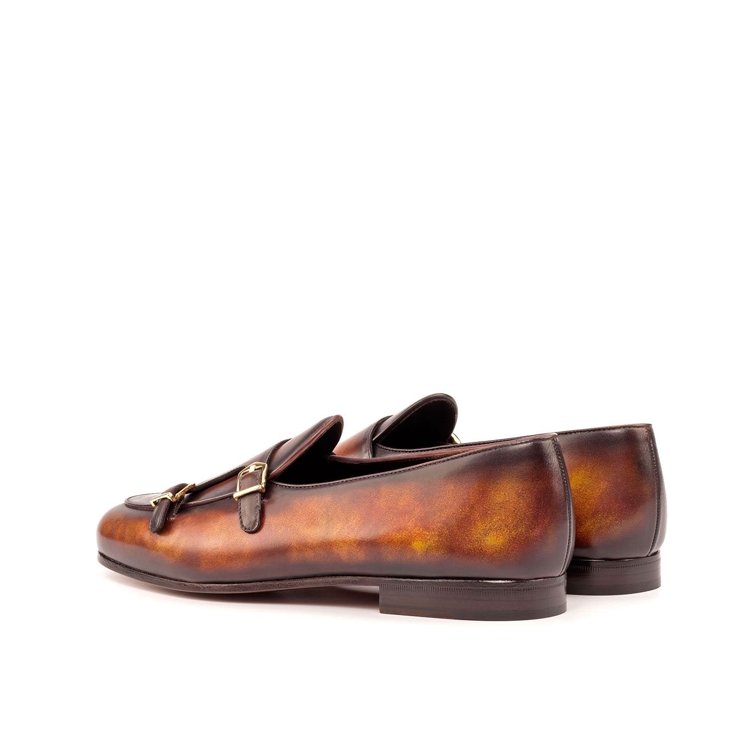 Ambrogio Bespoke Custom Men's Shoes Fire Patina Leather Monk Slipper Loafers (AMB1969)