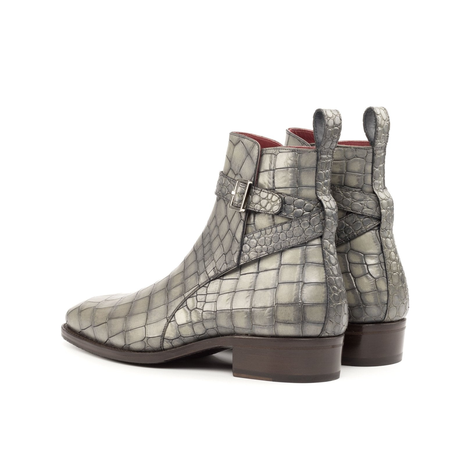 Ambrogio Bespoke Custom Men's Shoes Gray Crocodile Print Leather Jodhpur Boots (AMB2181)