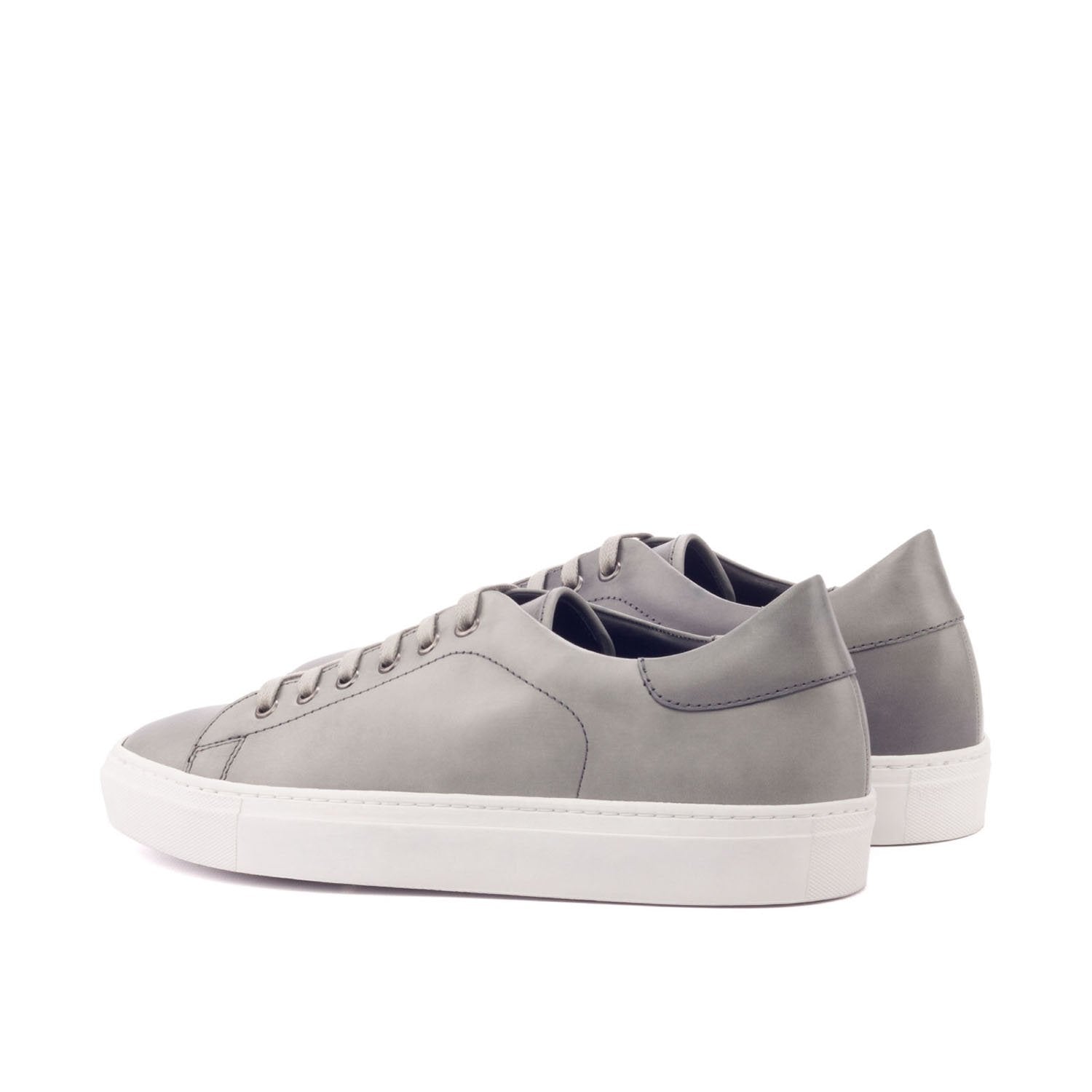 Ambrogio Bespoke Custom Men's Shoes Gray Polished Calf-Skin Leather Casual Trainer Sneakers (AMB1936)