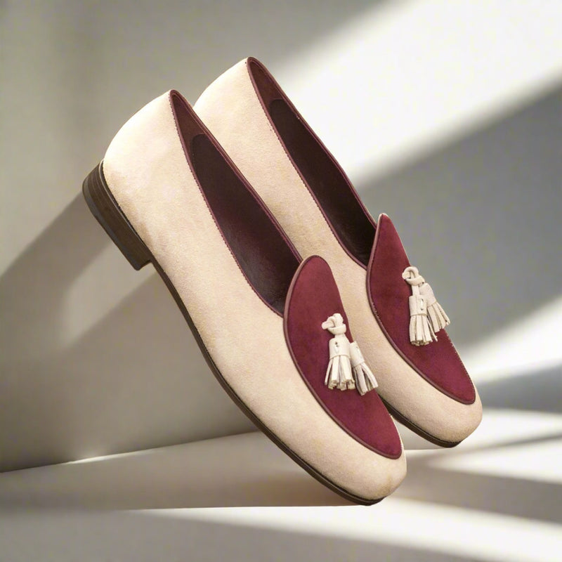 Ambrogio Bespoke Custom Men's Shoes Ivory & Suede Leather Tas – AmbrogioShoes
