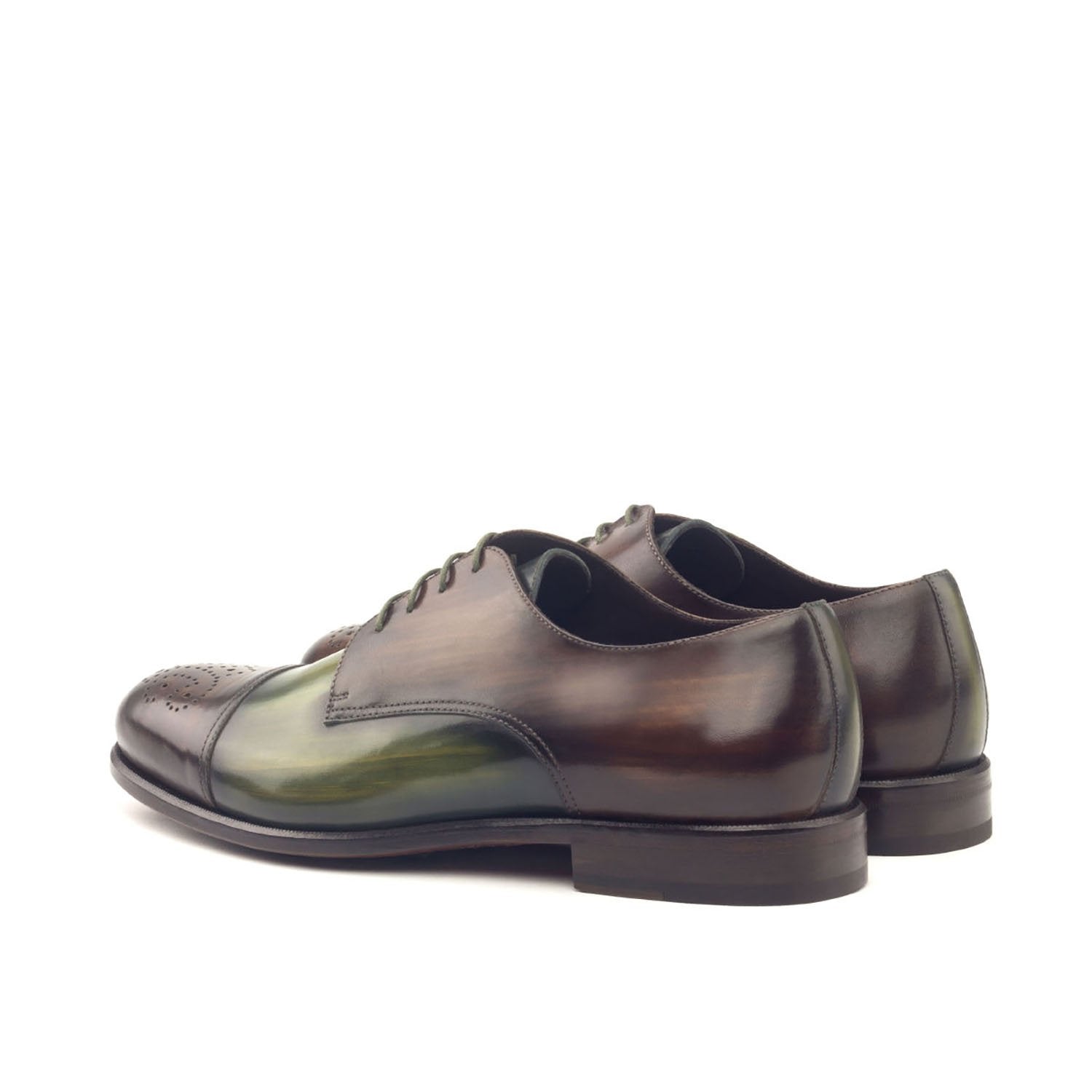 Ambrogio Bespoke Custom Men's Shoes Khaki & Brown Patina Leather Derby Oxfords (AMB1980)