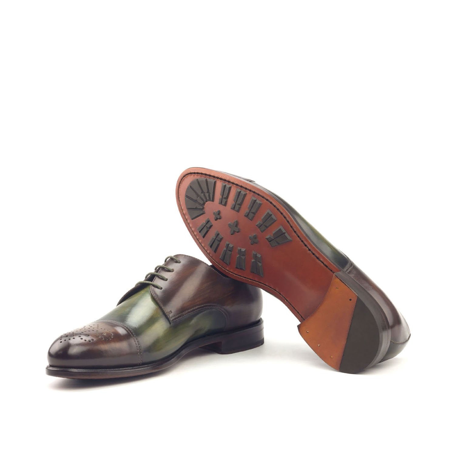 Ambrogio Bespoke Custom Men's Shoes Khaki & Brown Patina Leather Derby Oxfords (AMB1980)