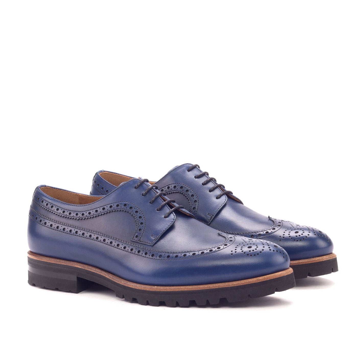 Ambrogio Bespoke Custom Men's Shoes Navy Calf-Skin Leather Wingtip Oxfords (AMB1892)