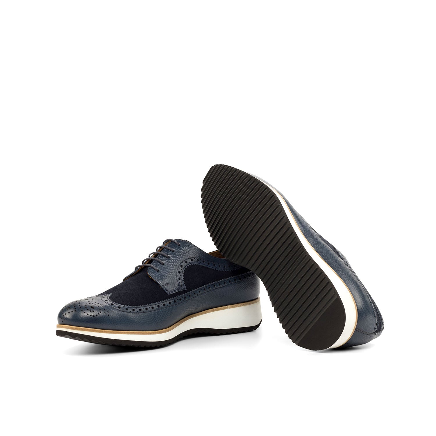 Ambrogio Bespoke Custom Men's Shoes Navy Suede / Pebble Grain Leather Wingtip Oxfords (AMB1911)