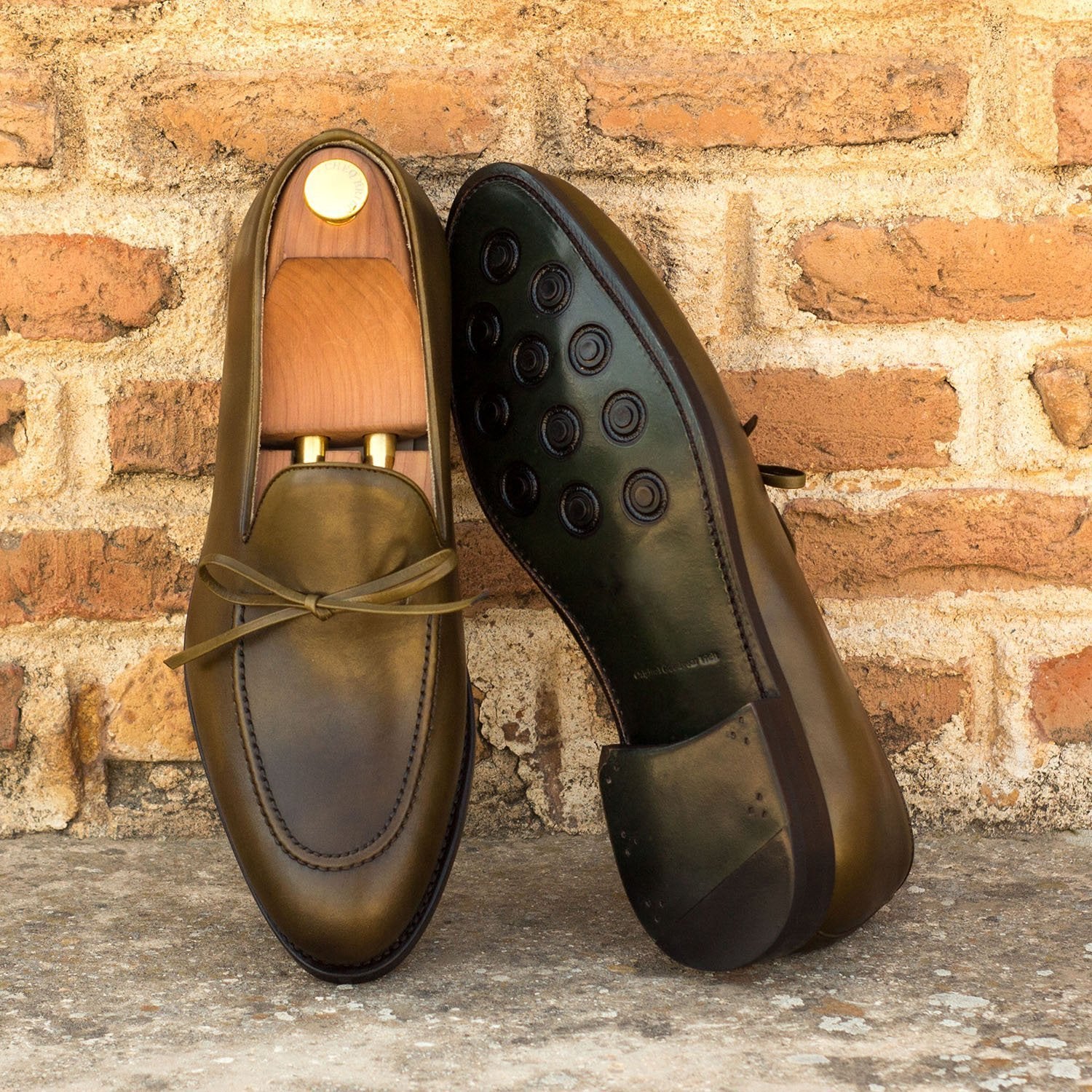 Ambrogio Bespoke Custom Men's Shoes Olive Calf-Skin Leather Loafers (AMB2171)