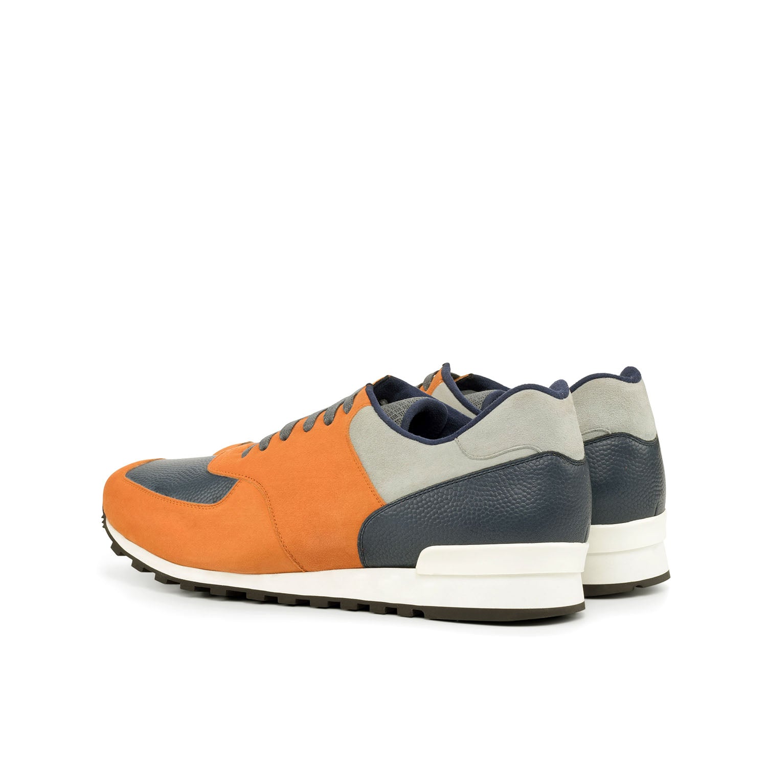 Ambrogio Bespoke Custom Men's Shoes Orange, Gray & Navy Suede / Pebble Grain Leather Sneakers (AMB1908)