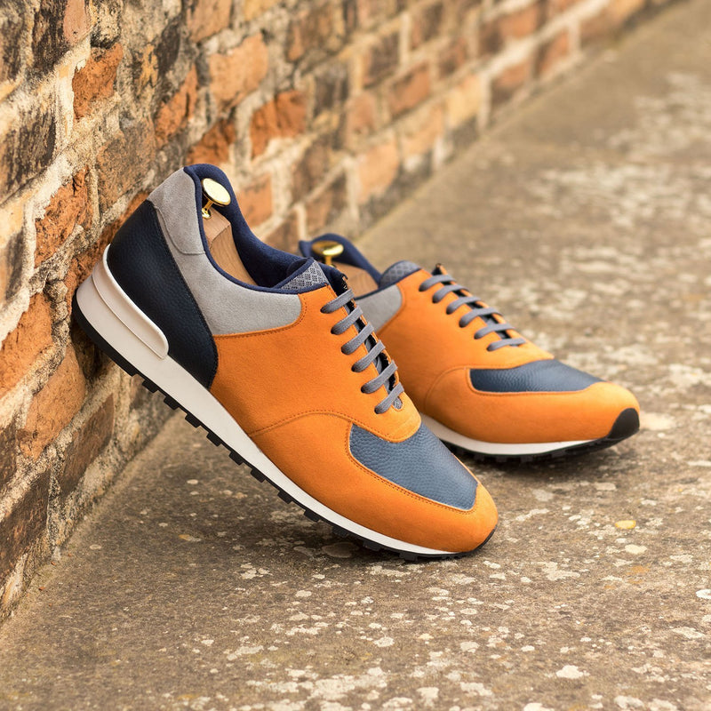 Ambrogio Bespoke Custom Men's Shoes Orange, Gray & Navy Suede / Pebble ...