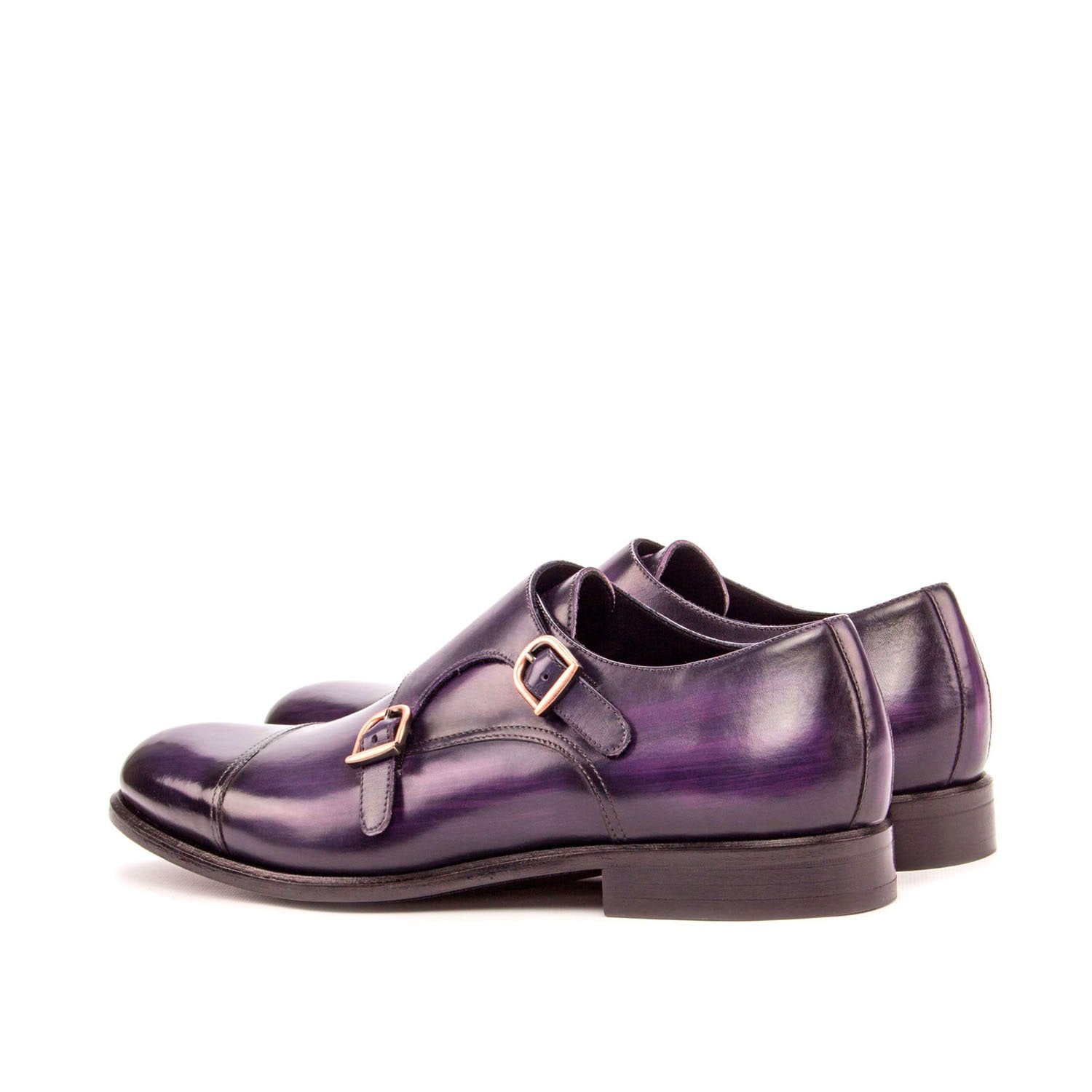 Ambrogio Bespoke Custom Men's Shoes Purple Patina Leather Monk-Straps Loafers (AMB1985)