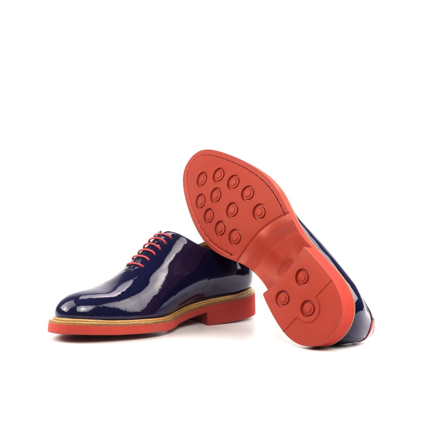 Ambrogio Bespoke Custom Men's Shoes Red & Cobalt Blue Suede / Patent Leather Oxfords (AMB1868)