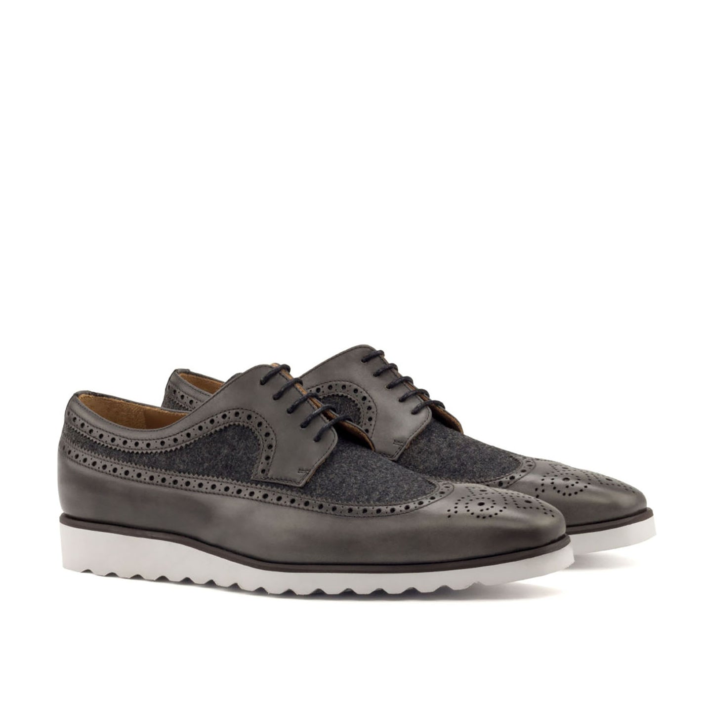 Ambrogio Bespoke Custom Men's Shoes Two-Tone Gray Fabric / Calf-Skin Leather Oxfords (AMB1869)