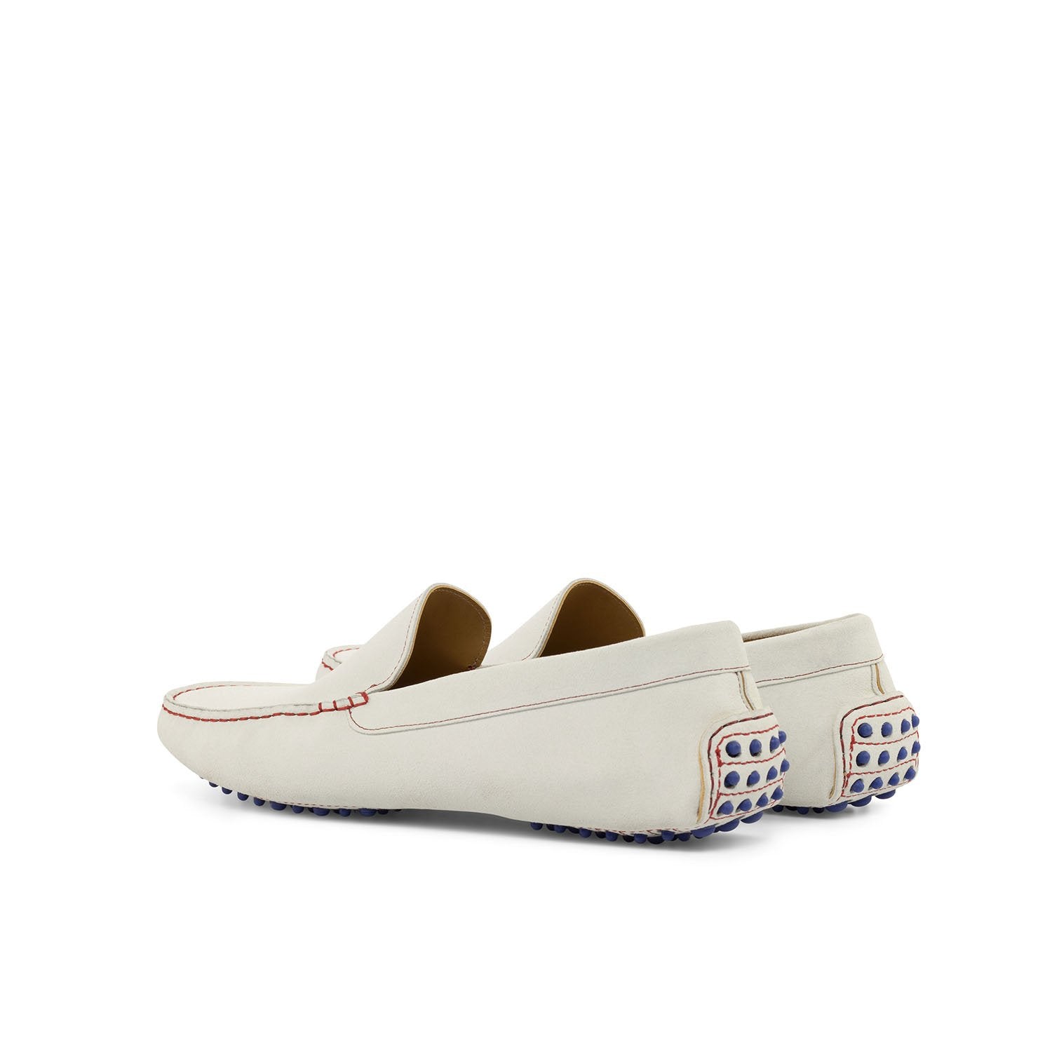 Ambrogio Bespoke Custom Men's Shoes White Suede Leather Driver Moccasin Loafers (AMB2164)