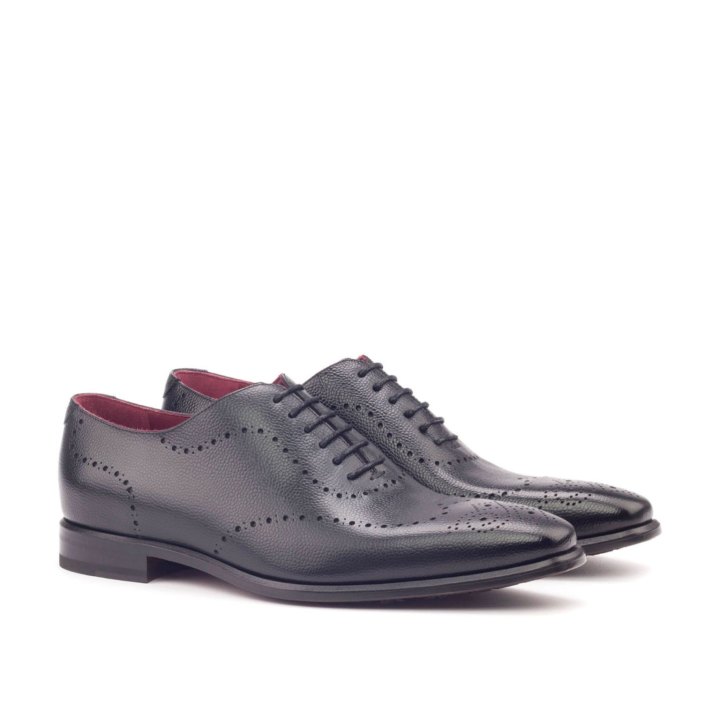 Ambrogio Bespoke Men's Handmade Custom Made Shoes Black Pebble Grain Leather Dress Oxfords (AMB1302)