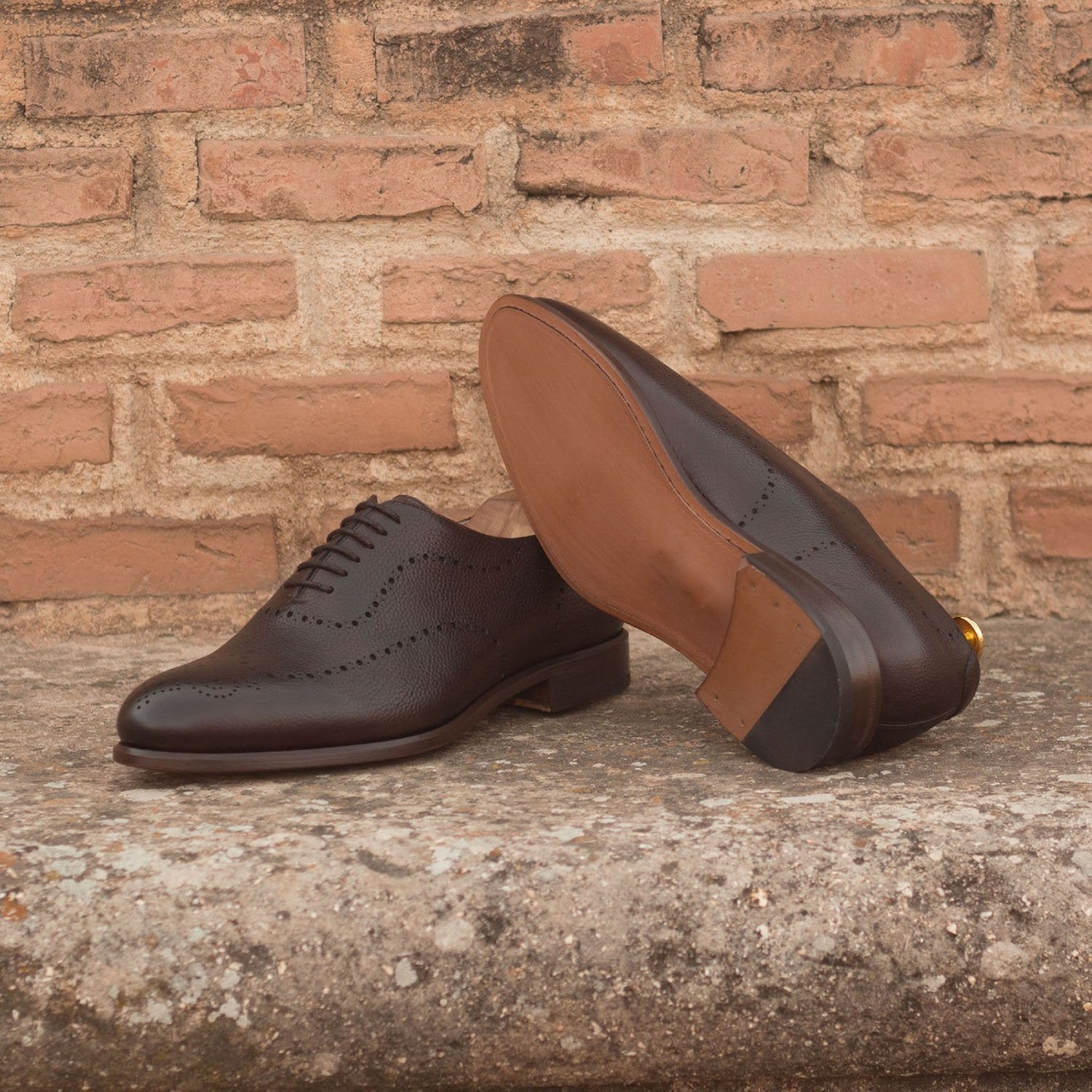 Ambrogio Bespoke Men's Handmade Custom Made Shoes Brown Full Grain Leather Dress Oxfords (AMB1299)