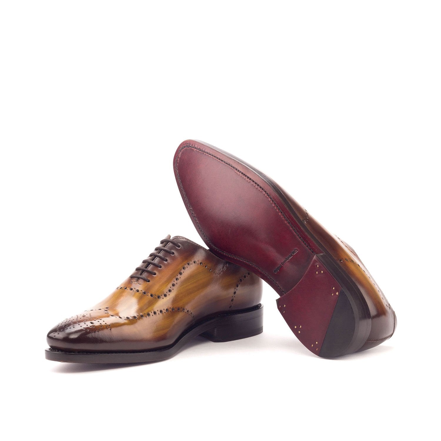 Ambrogio Bespoke Men's Handmade Custom Made Shoes Cognac Patina Leather Dress Oxfords (AMB1300)