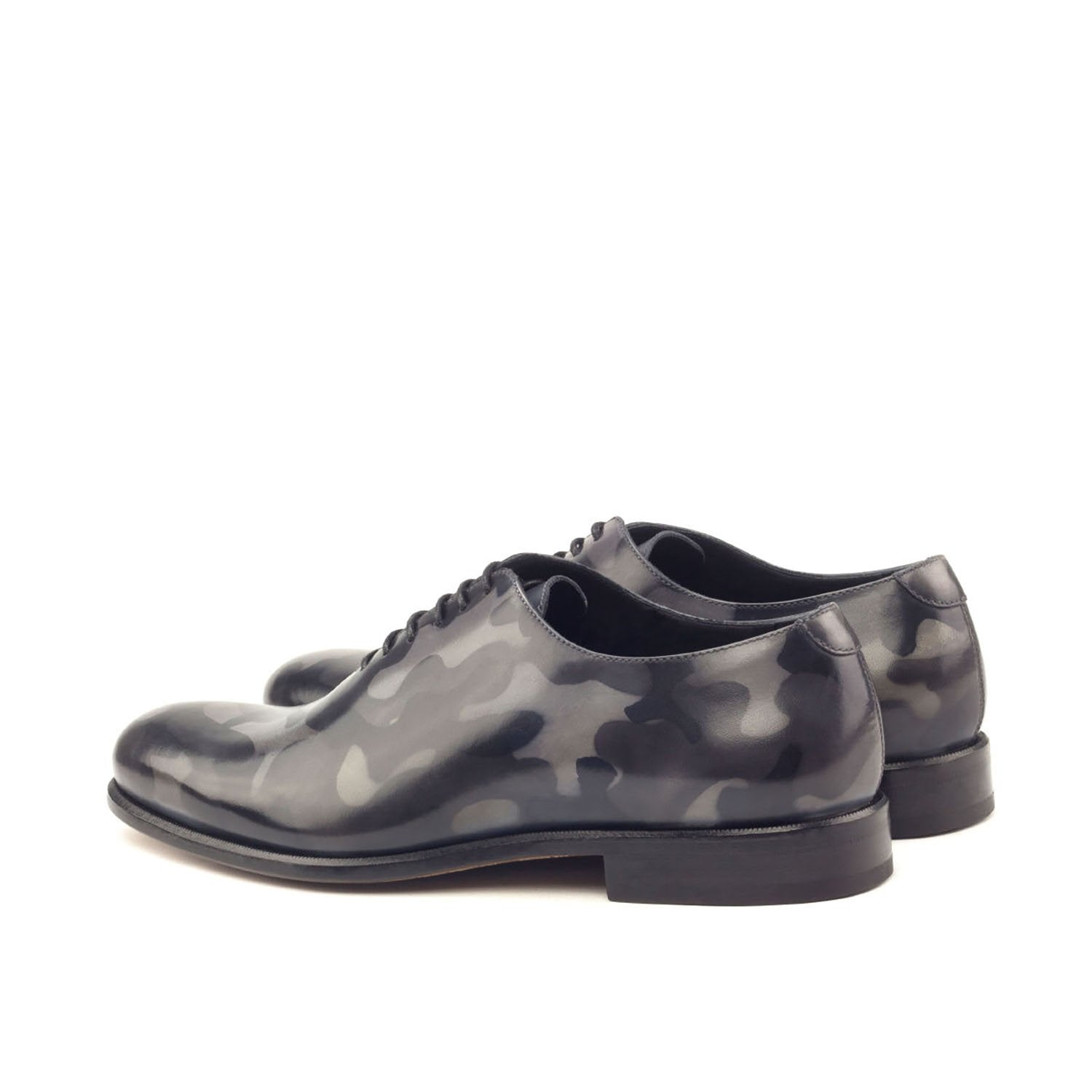 Ambrogio Bespoke Men's Handmade Custom Made Shoes Gray Camo Patina Leather Dress Oxfords (AMB1297)