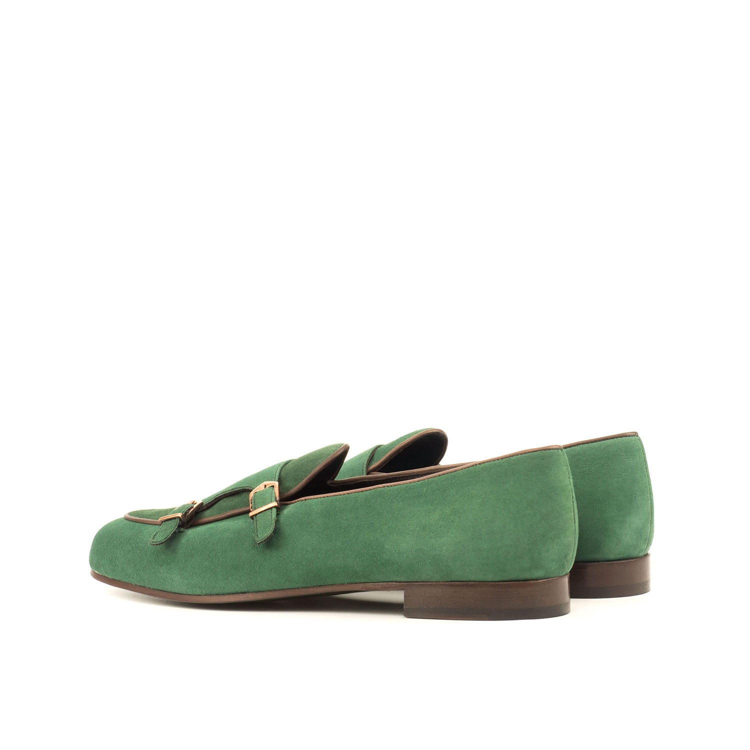 Ambrogio Bespoke Men's Handmade Custom Made Shoes Green Suede Leather Monk Slipper Loafers (AMB1280)