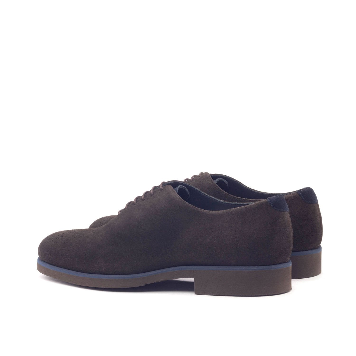 Ambrogio Bespoke Men's Handmade Custom Made Shoes Navy & Brown Lux Suede Leather Dress Oxfords (AMB1289)