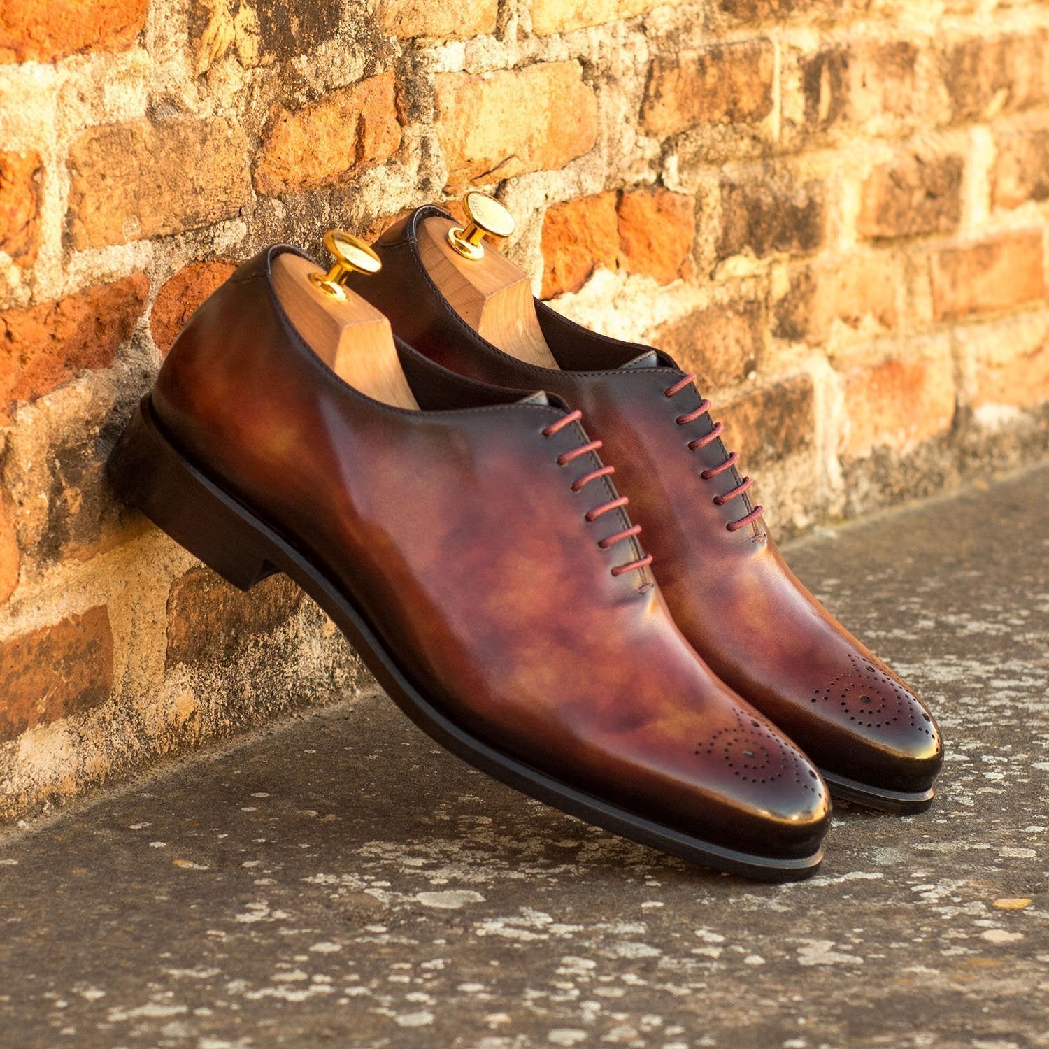 Ambrogio Bespoke Men's Handmade Custom Made Shoes Orange Fire Patina Leather Dress Oxfords (AMB1296)