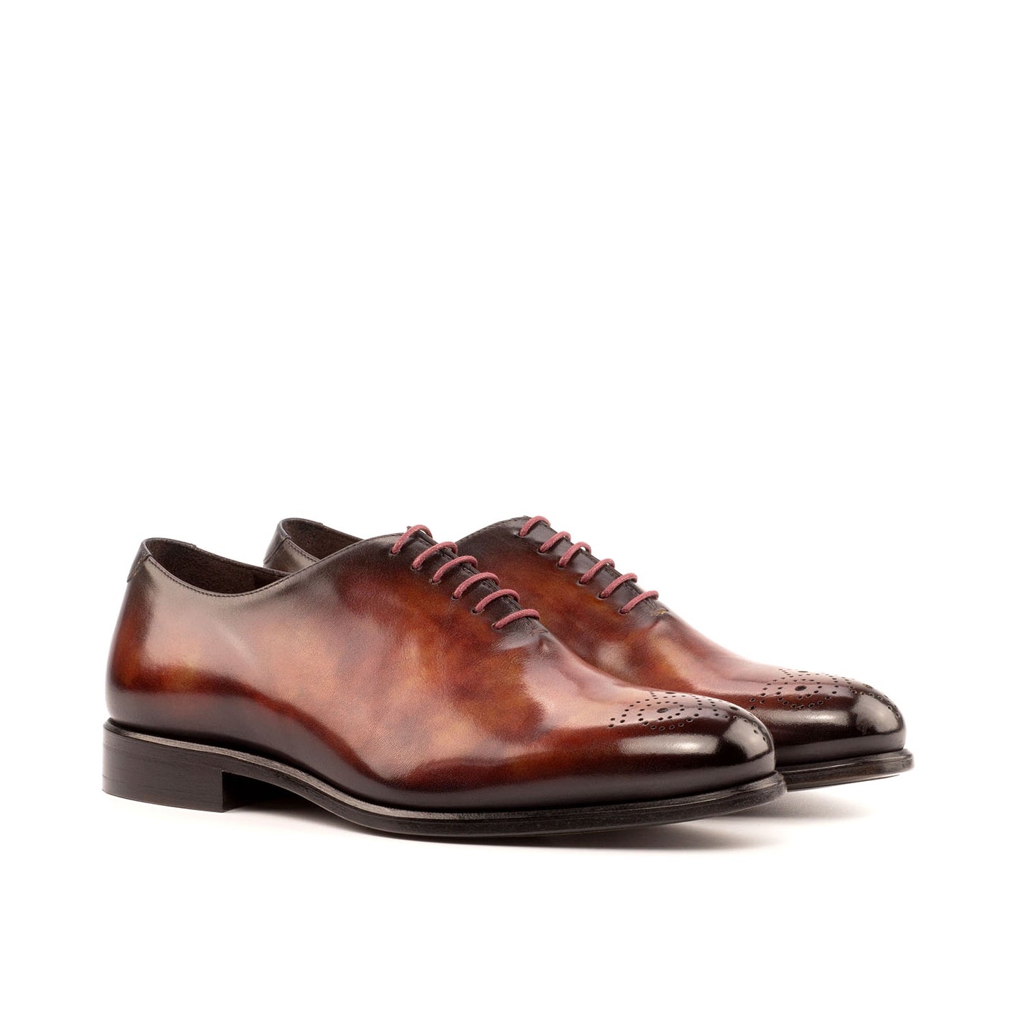 Ambrogio Bespoke Men's Handmade Custom Made Shoes Orange Fire Patina Leather Dress Oxfords (AMB1296)