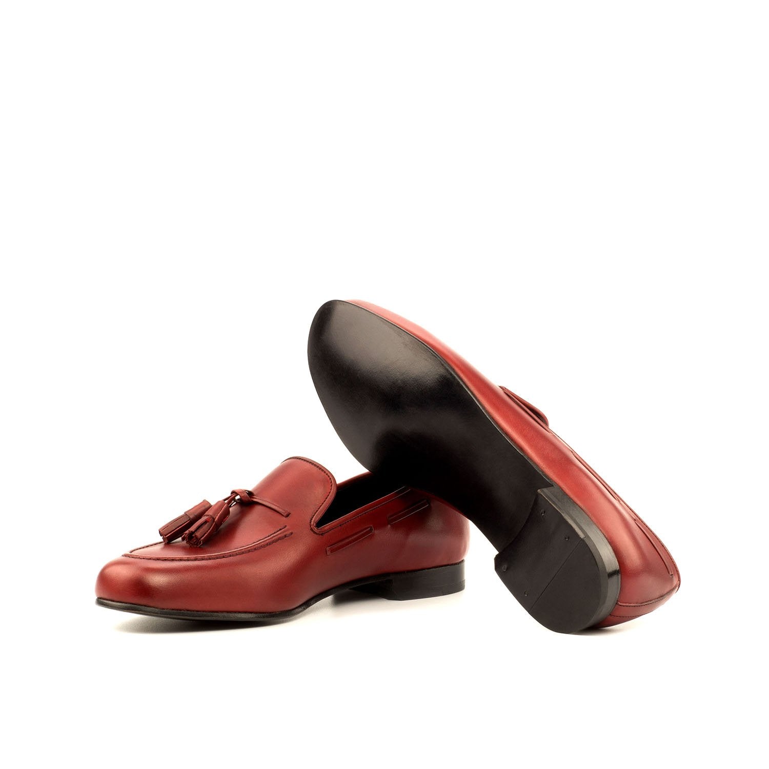 Ambrogio Bespoke Men's Handmade Custom Made Shoes Red Calf-Skin Leather Wellington Loafers (AMB1311)