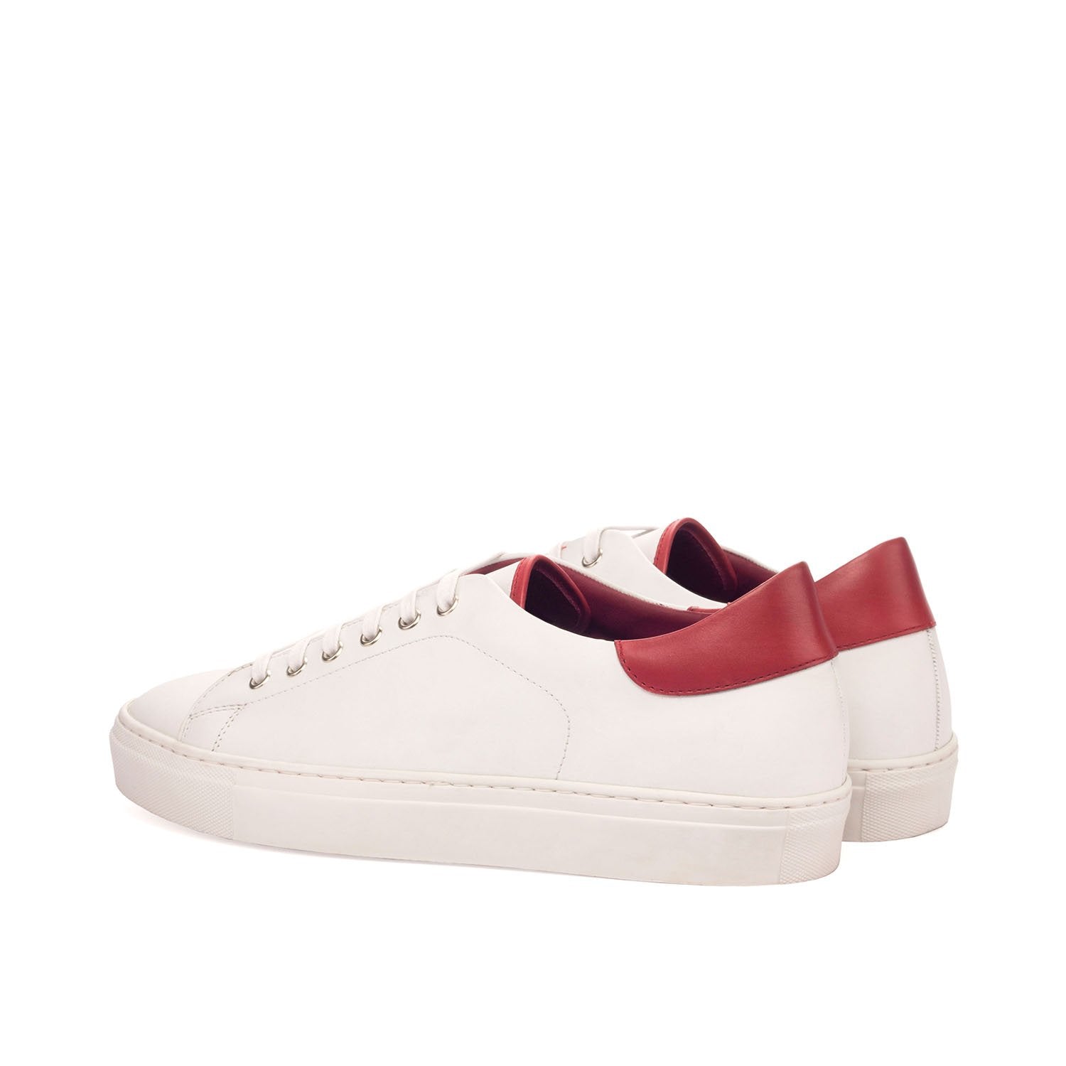 Ambrogio Bespoke Men's Handmade Custom Made Shoes White & Red Box Calf-Skin Leather Casual Trainer Sneakers (AMB1261)