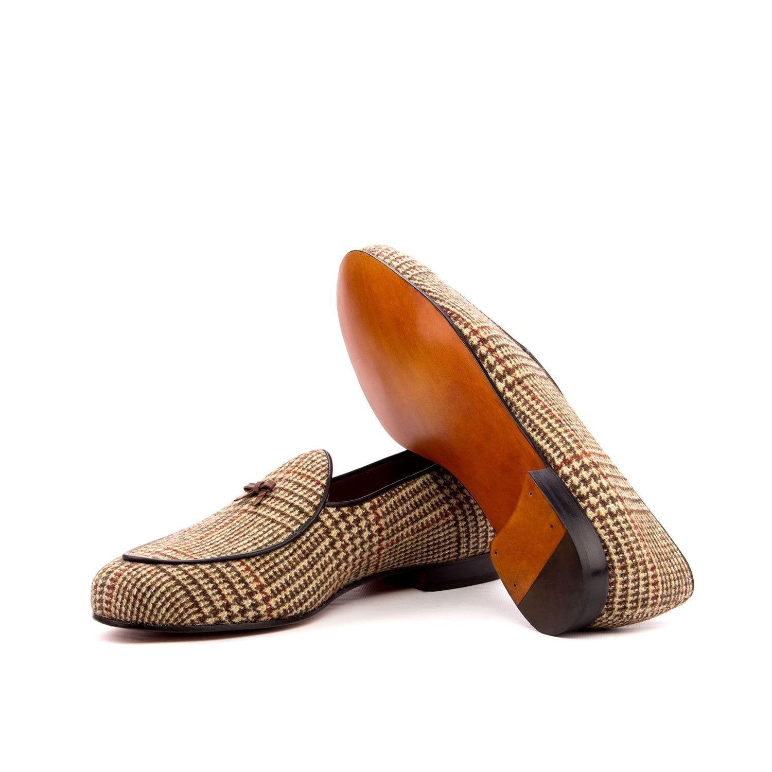 Ambrogio Bespoke Men's Handmade Custom Shoes Beige & Brown Fabric / Crocodile Print/ Calf-Skin Leather Belgian Loafers (AMB1763)