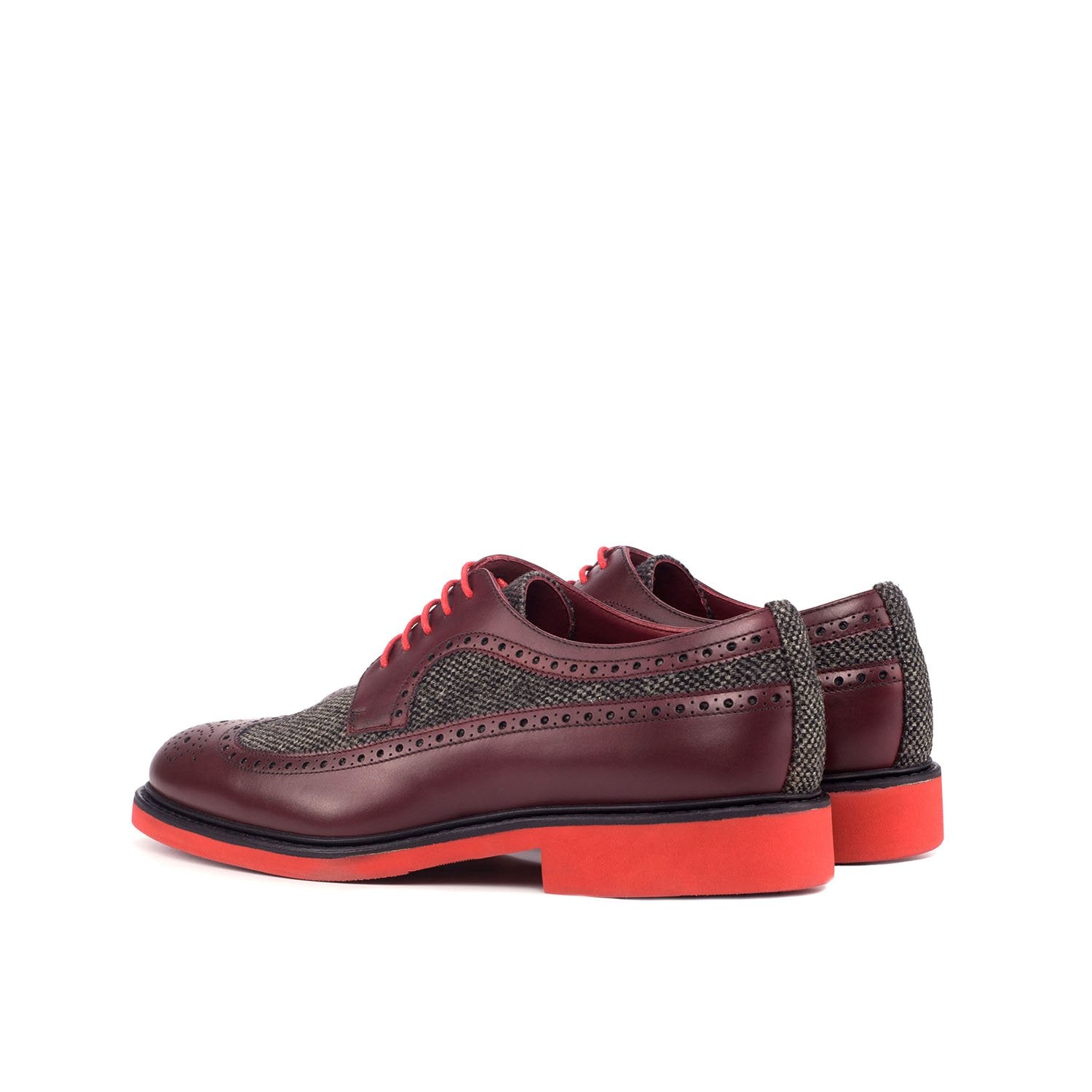 Ambrogio Bespoke Men's Handmade Custom Shoes Black & Burgundy Fabric / Calf-Skin Leather Wingtip Oxfords (AMB1806)