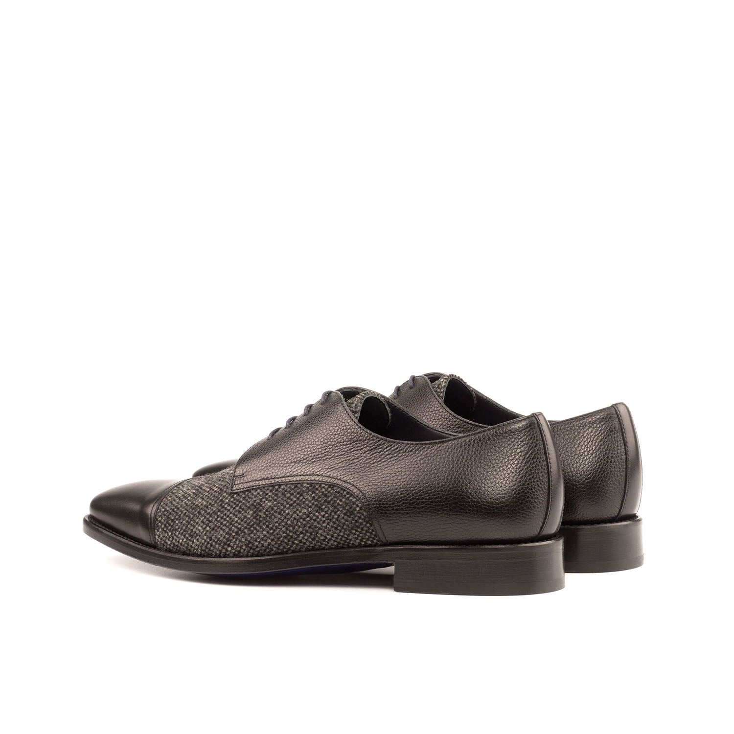 Ambrogio Bespoke Men's Handmade Custom Shoes Black Fabric / Full Grain / Calf-Skin Leather Derby Oxfords (AMB1491)