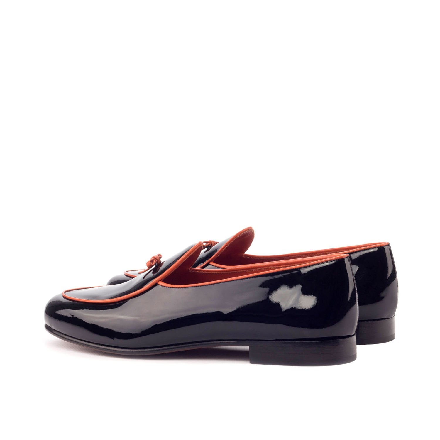 Ambrogio Bespoke Men's Handmade Custom Shoes Black Patent Leather Belgian Loafers (AMB1769)