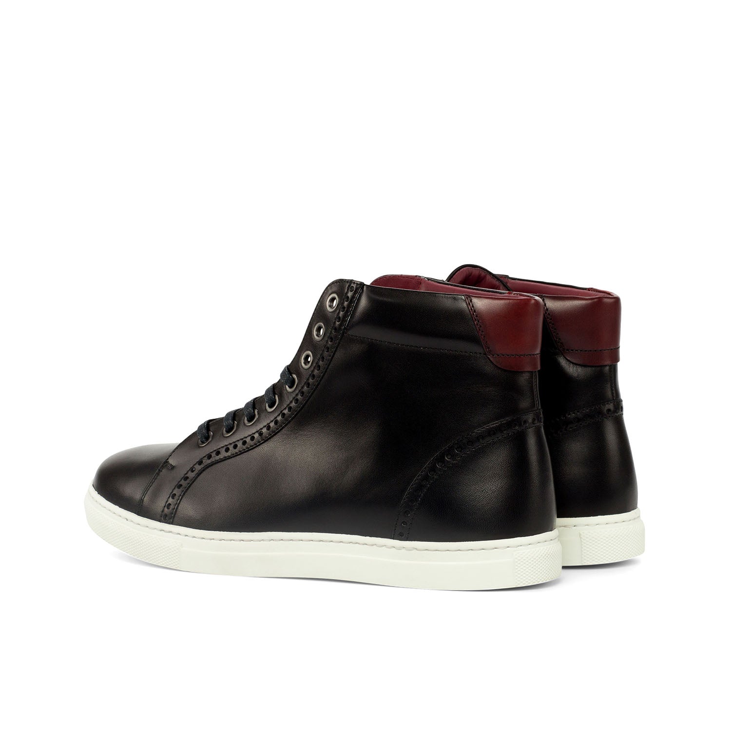 Ambrogio Bespoke Men's Handmade Custom Shoes Black & Red Calf-Skin Leather High-Top Casual Sneakers (AMB1603)