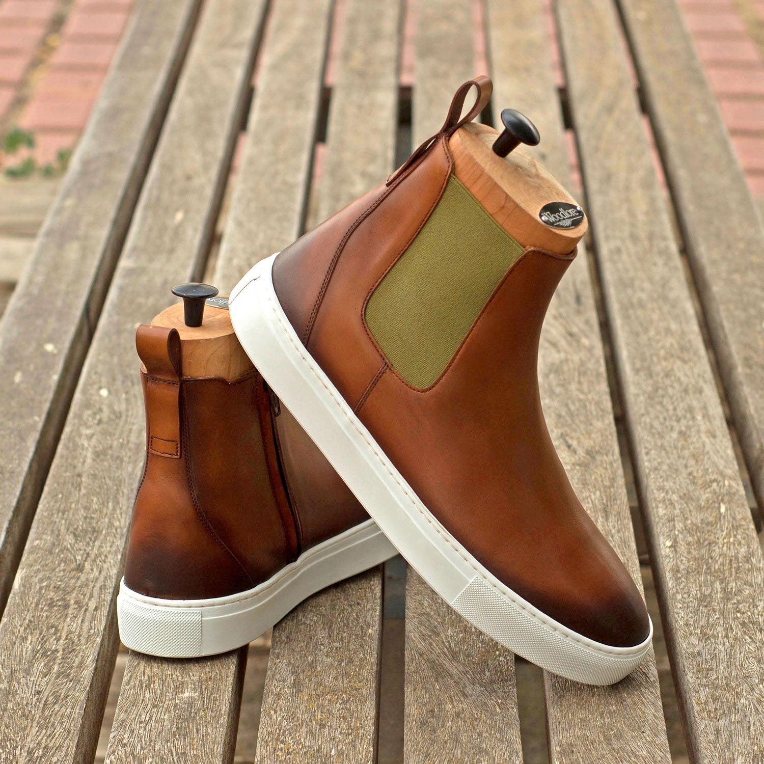 Ambrogio Bespoke Men's Handmade Custom Shoes Brown Calf-Skin Leather Chelsea Sneakers (AMB1846)