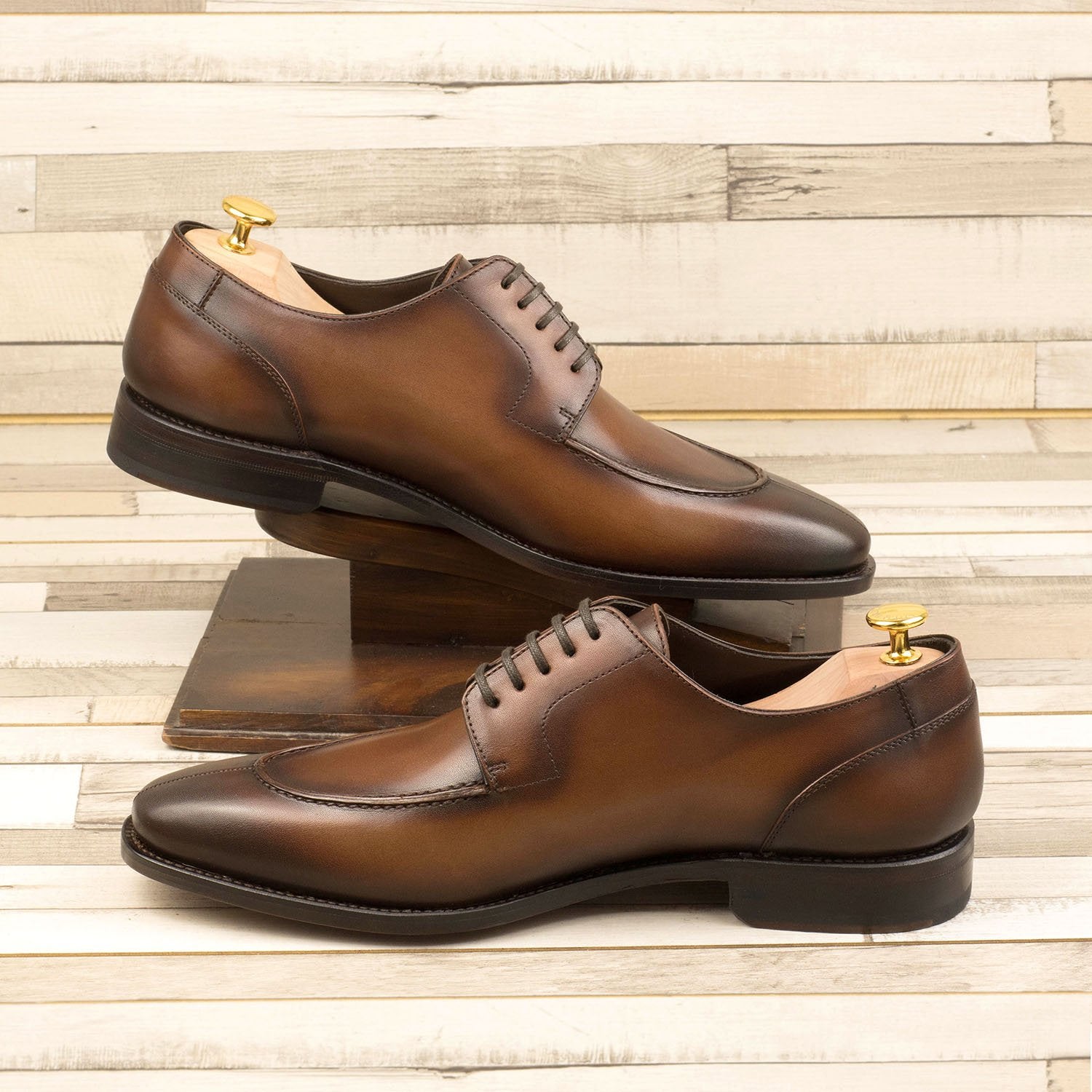 Ambrogio Bespoke Men's Handmade Custom Shoes Brown Calf-Skin Leather Derby Split Toe Oxfords (AMB1405)