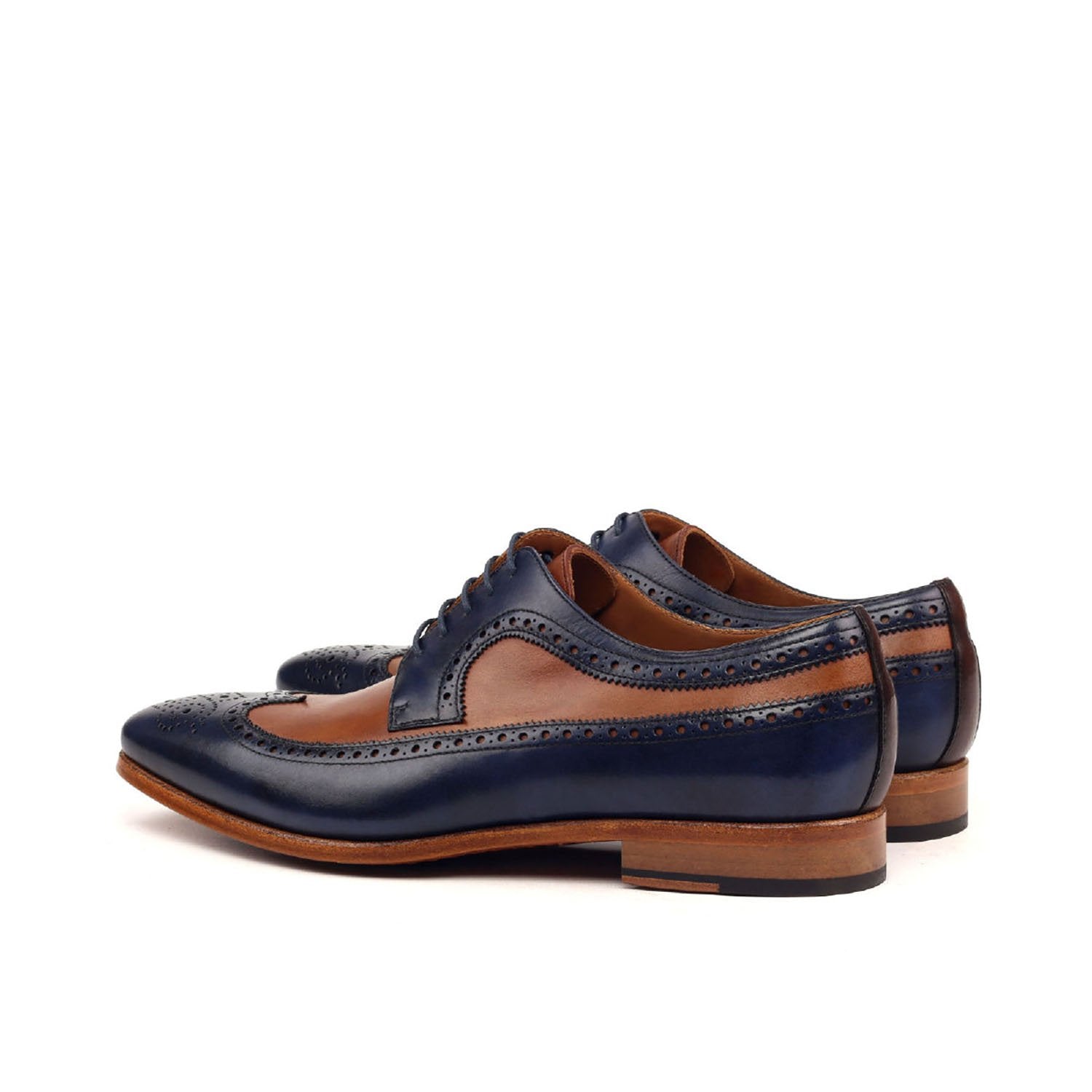 Ambrogio Bespoke Men's Handmade Custom Shoes Brown & Navy Calf-Skin Leather Longwing Blucher Oxfords (AMB1492)