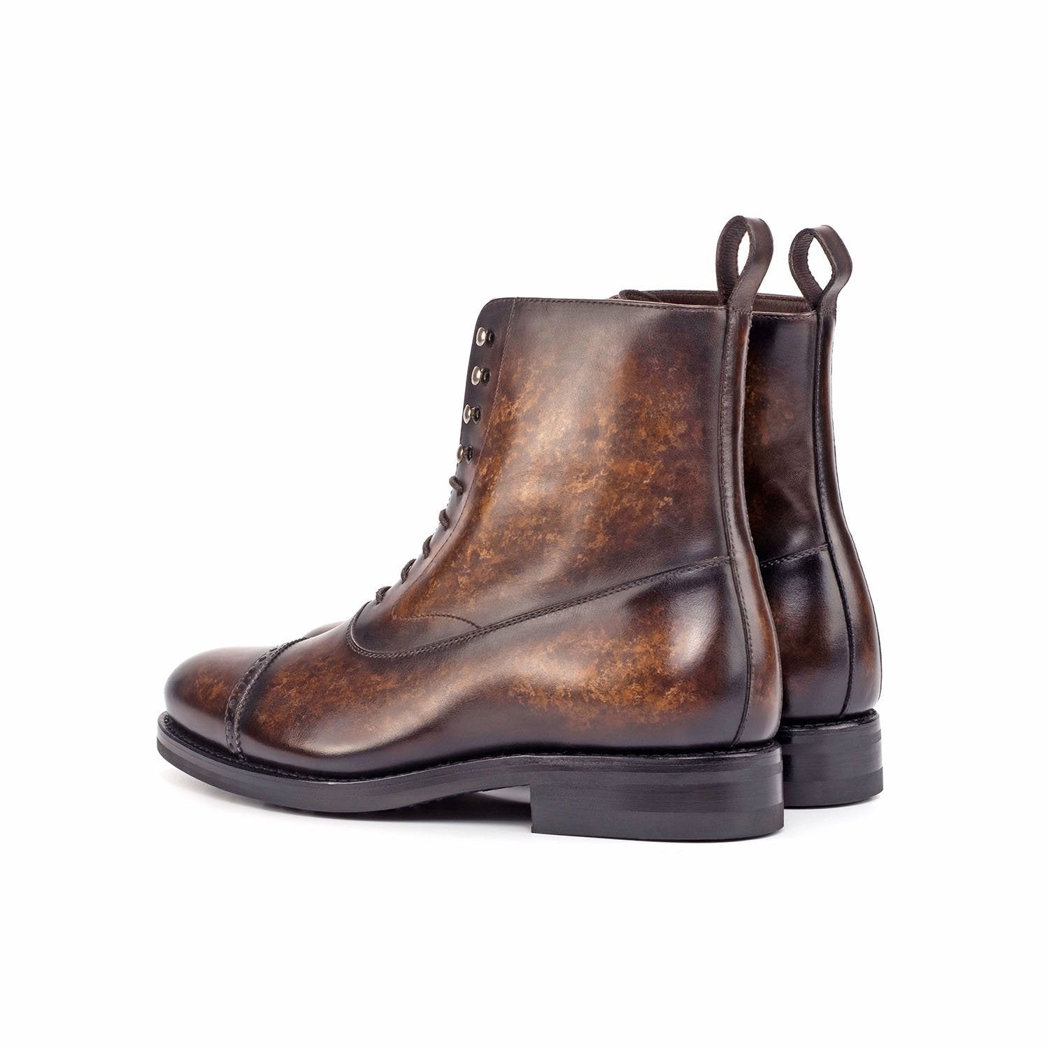 Ambrogio Bespoke Men's Handmade Custom Shoes Brown Patina Leather Balmoral Boots (AMB1843)