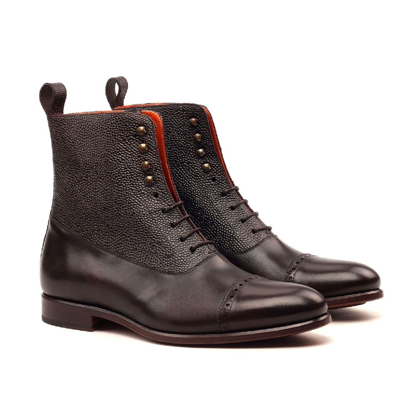 Ambrogio Bespoke Men's Handmade Custom Shoes Brown Pebble Grain / Calf-Skin Leather Balmoral Boots (AMB1333)