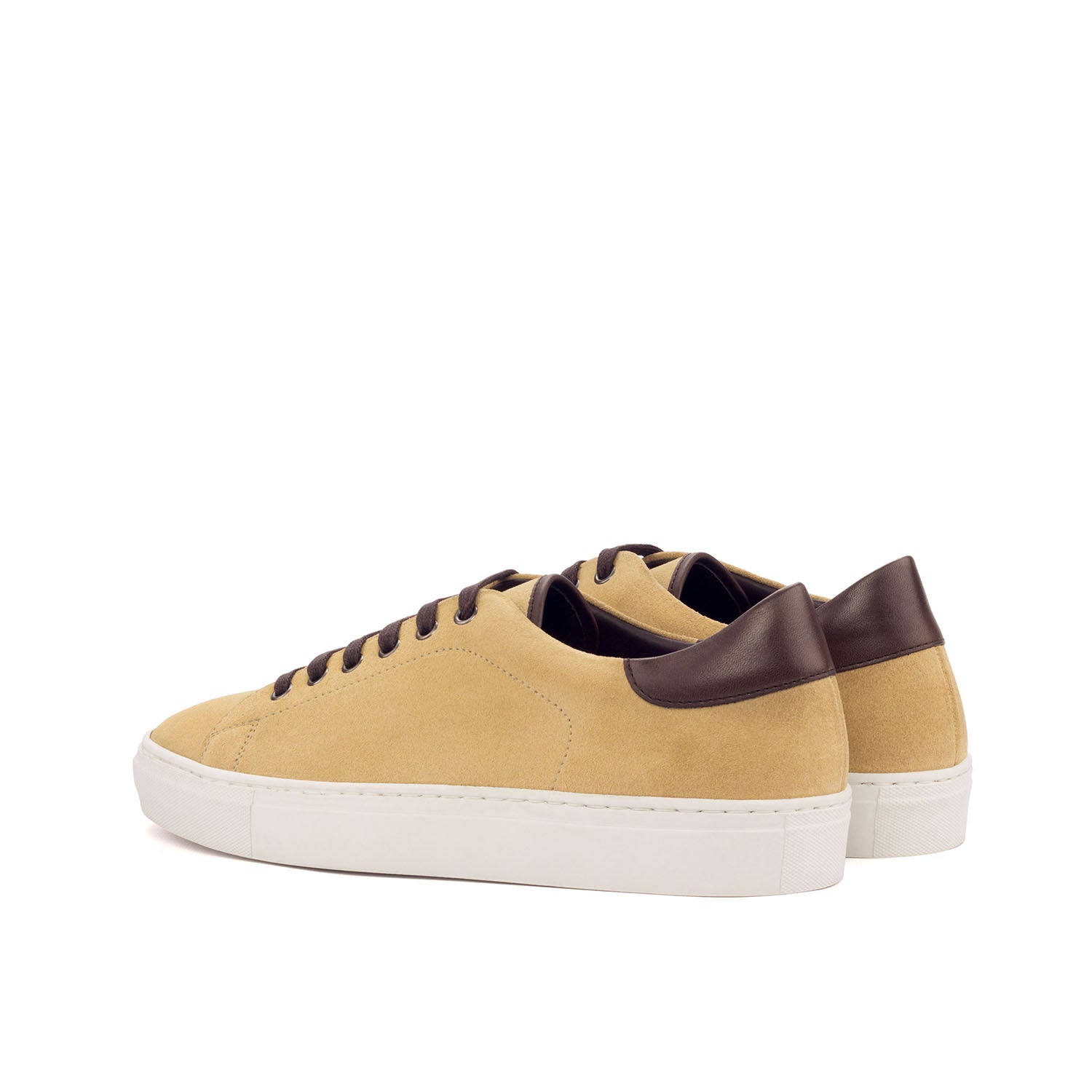 Ambrogio Bespoke Men's Handmade Custom Shoes Brown & Sand Lux Suede / Calf-Skin Leather Casual Trainer Sneakers (AMB1482)