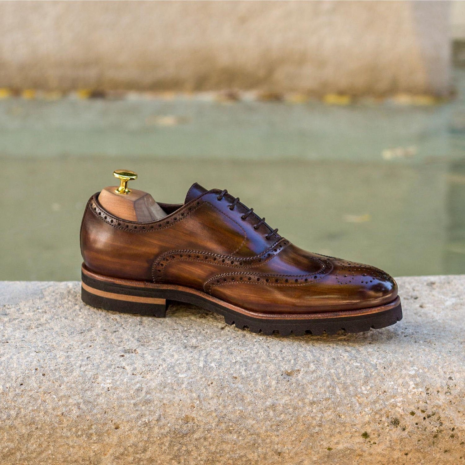 Ambrogio Bespoke Men's Handmade Custom Shoes Brown Suede / Patina Leather Brogue Oxfords (AMB1580)