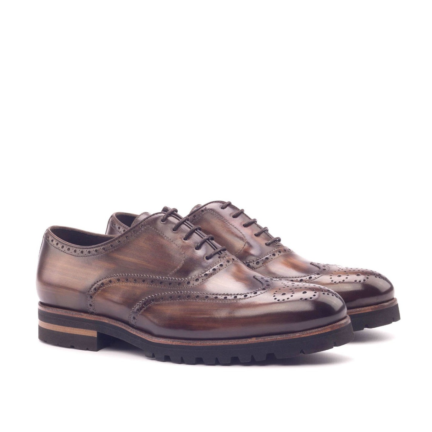 Ambrogio Bespoke Men's Handmade Custom Shoes Brown Suede / Patina Leather Brogue Oxfords (AMB1580)