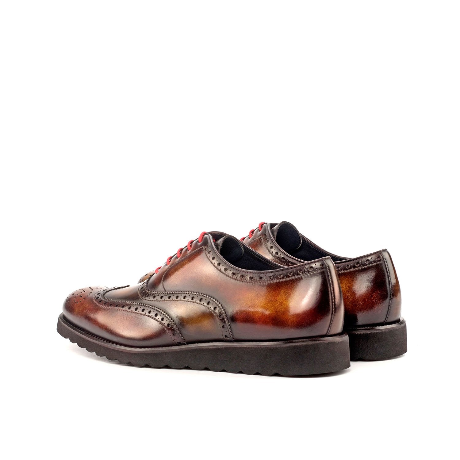 Ambrogio Bespoke Men's Handmade Custom Shoes Brown, Tobacco & Fire Patina Leather Wingtip Oxfords (AMB1828)