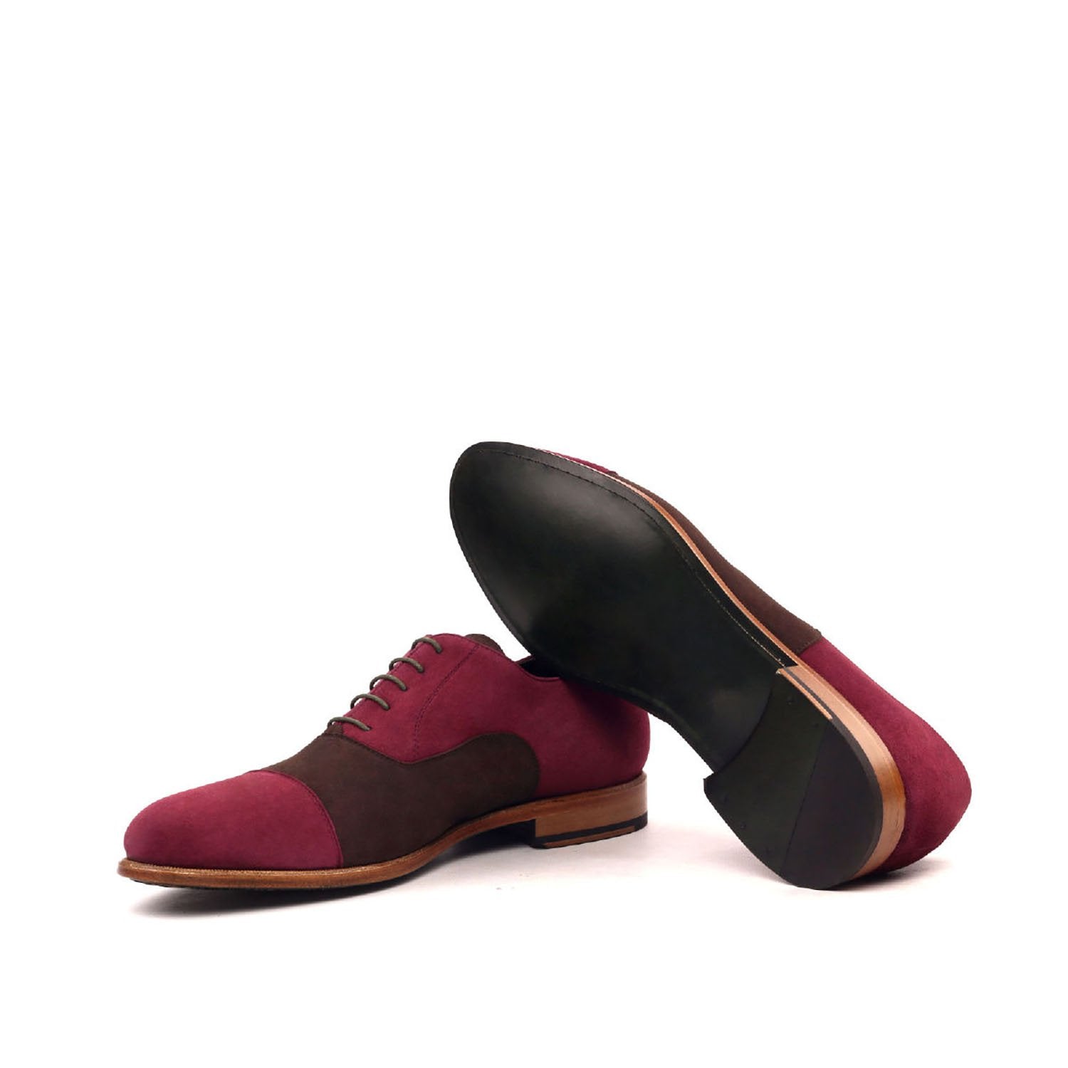 Ambrogio Bespoke Men's Handmade Custom Shoes Brown & Wine Suede Leather Dress Oxfords (AMB1438)