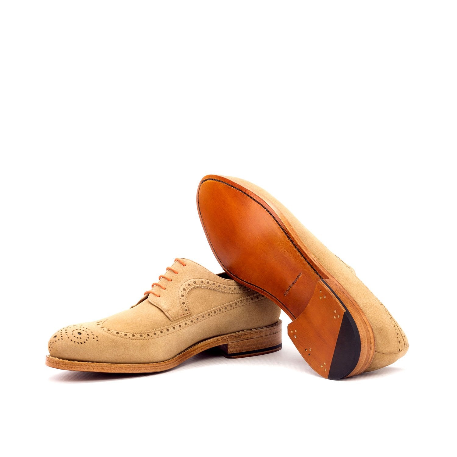 Ambrogio Bespoke Men's Handmade Custom Shoes Camel Suede Leather Longwing Oxfords (AMB1728)