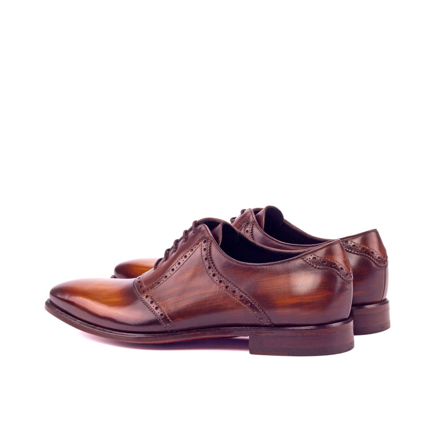 Ambrogio Bespoke Men's Handmade Custom Shoes Cognac & Brown Patina Leather Saddle Oxfords (AMB1470)