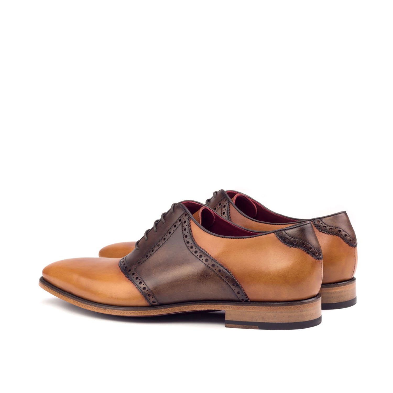 Ambrogio Bespoke Men's Handmade Custom Shoes Cognac & Dark Brown Calf-Skin Leather Saddle Oxfords (AMB1477)