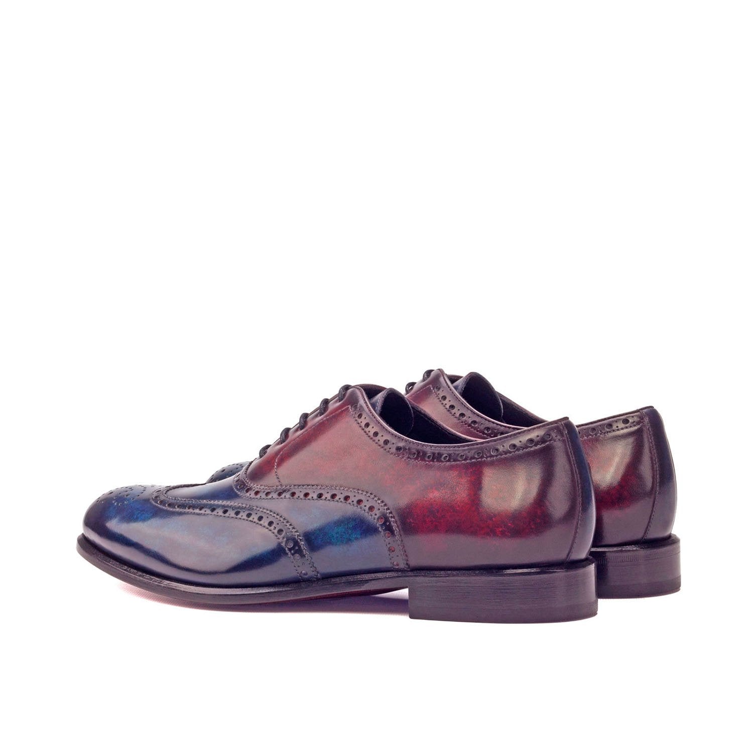 Ambrogio Bespoke Men's Handmade Custom Shoes Denim Blue & Burgundy Patina Leather Oxfords (AMB1412)