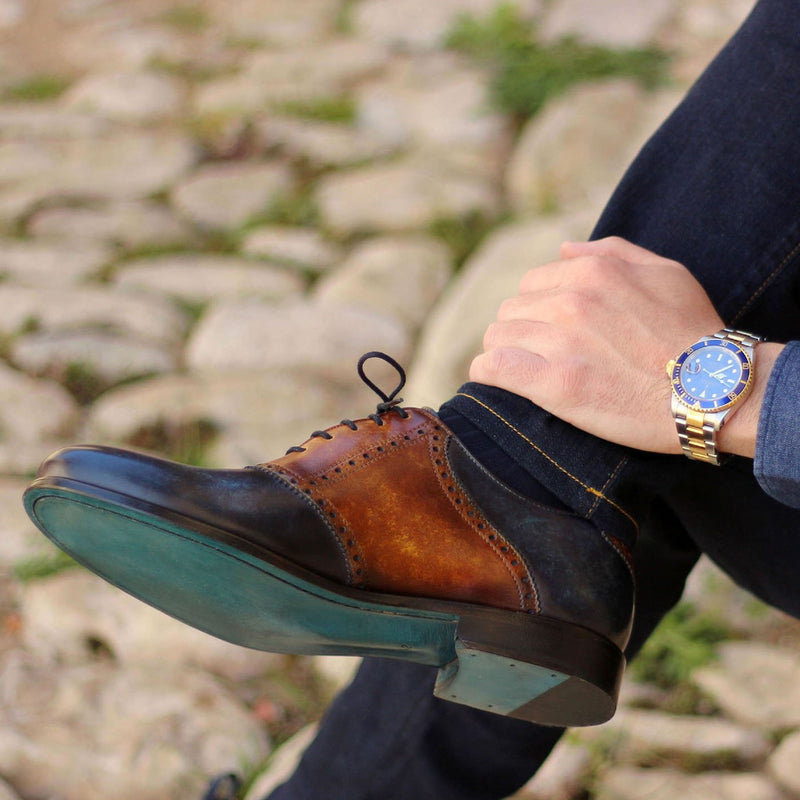Bespoke Men's Handmade Custom Shoes Denim Blue & Patin –
